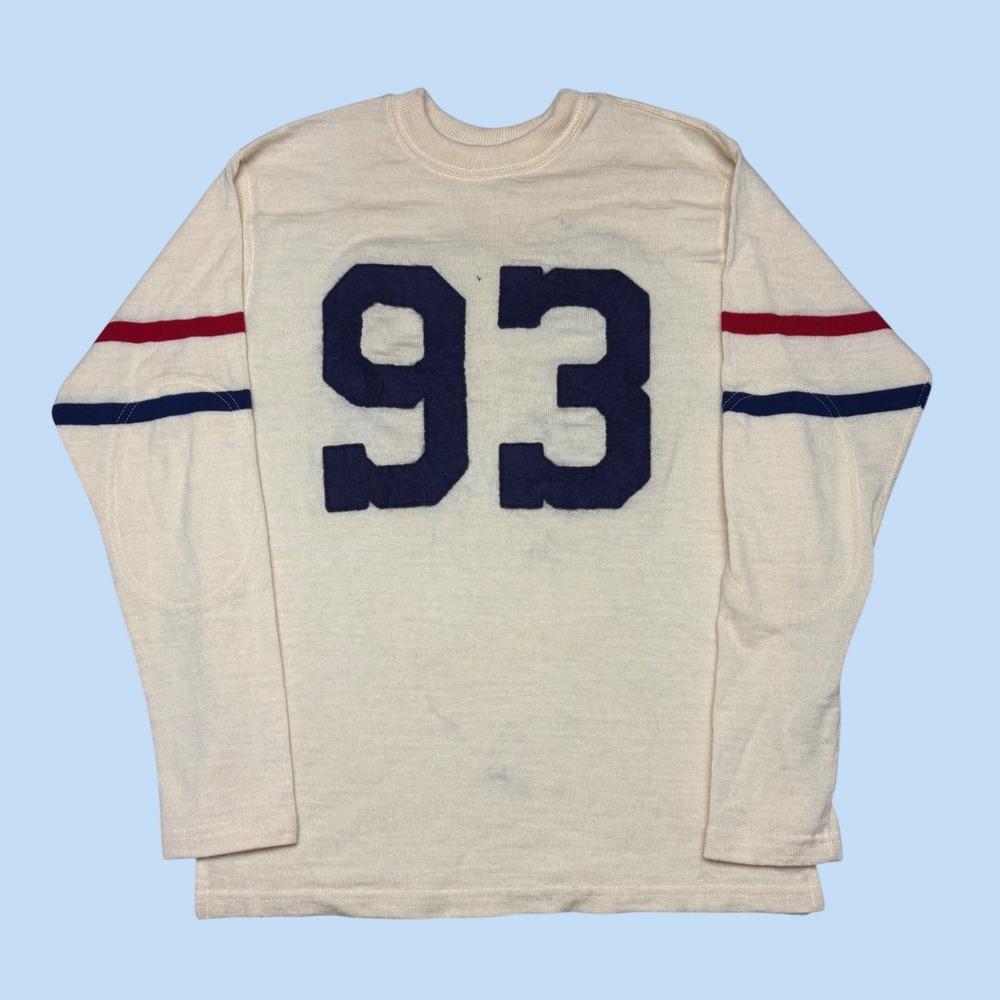 Ebbets Field Flannels Wool Knit Jersey Cream 93 Striped Sleeve Mens L/S Shirt